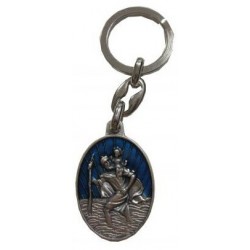 Porte-clés ovale bleu Saint Christophe