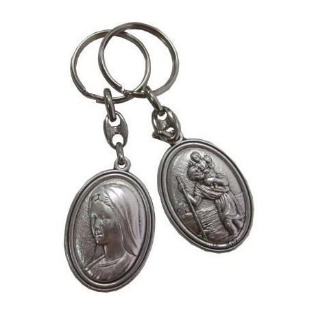Porte-clés ovale Vierge Marie Saint Christophe