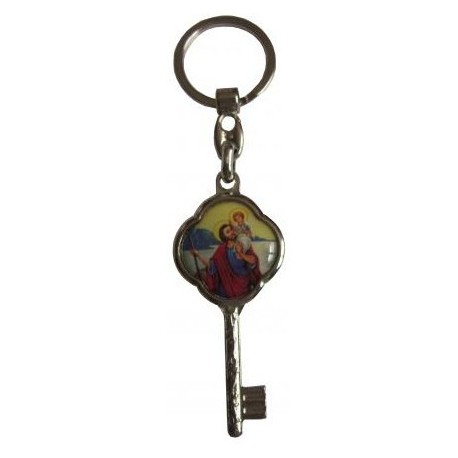 Porte-clés argenté résine clé Saint Christophe NDL