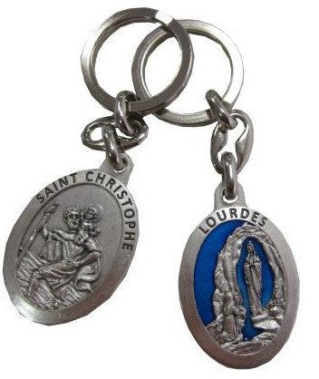 Porte-clés ovale bleu Saint Christophe NDLourdes