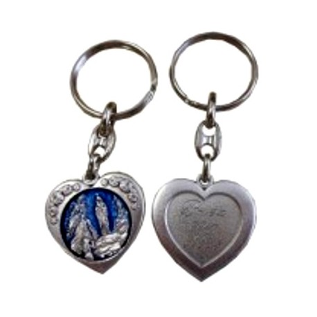 Porte-clés coeur métal argenté bleu NDL