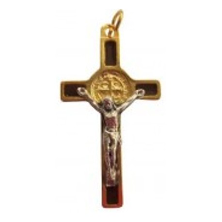 Croix de Saint Benoît doré marron