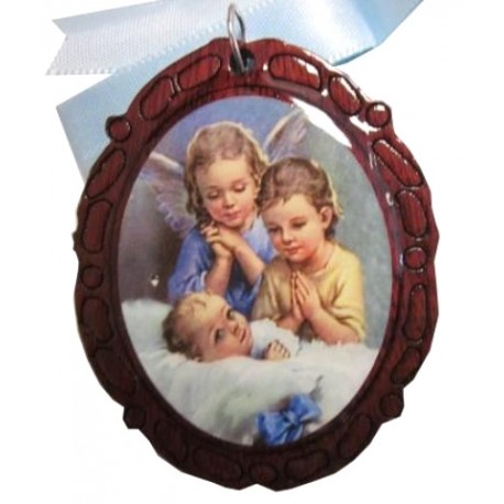 Médaillon de berceau ovale 1 ange et l'enfant