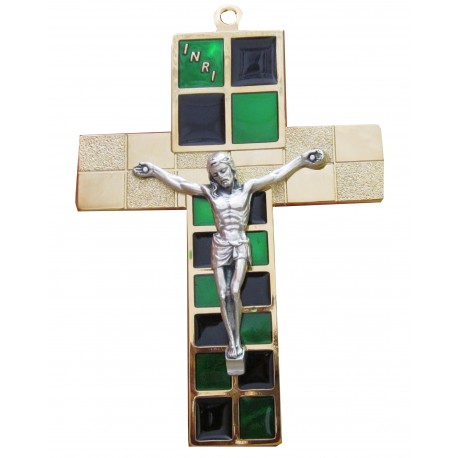 Crucifix métal doré et vert