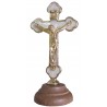 Croix sur socle métal doré/blanc