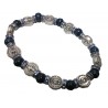Bracelet grains bois bleu médaille argenté V Miraculeuse