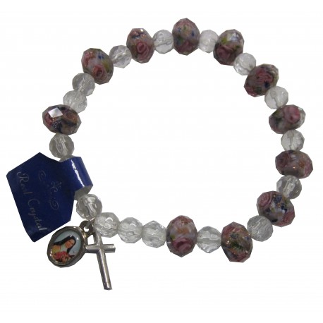 Bracelet Crystal rose foncé croix médaille Ste Thérèse