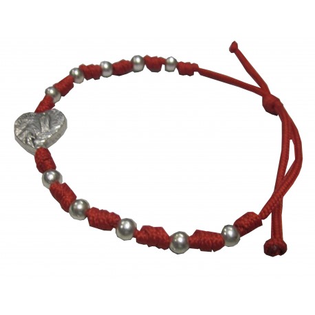 Bracelet rouge boules et coeur argentés NDL
